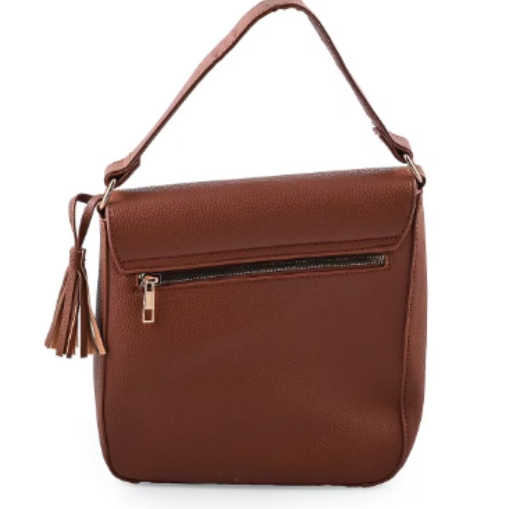 Alexis Bendel Brown Faux Leather Asymmetric Flap Shoulder Bag - Picture 3 of 5